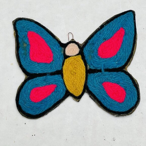 Vintage Handmade Yarn Rainbow Butterfly Multicolor Christmas Tree Ornament - Picture 5 of 7